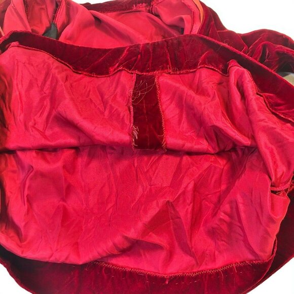 Vintage 1970s Red Velvet LS Empire Waist Maxi Dress Embroidered Waistband - Picture 12 of 12